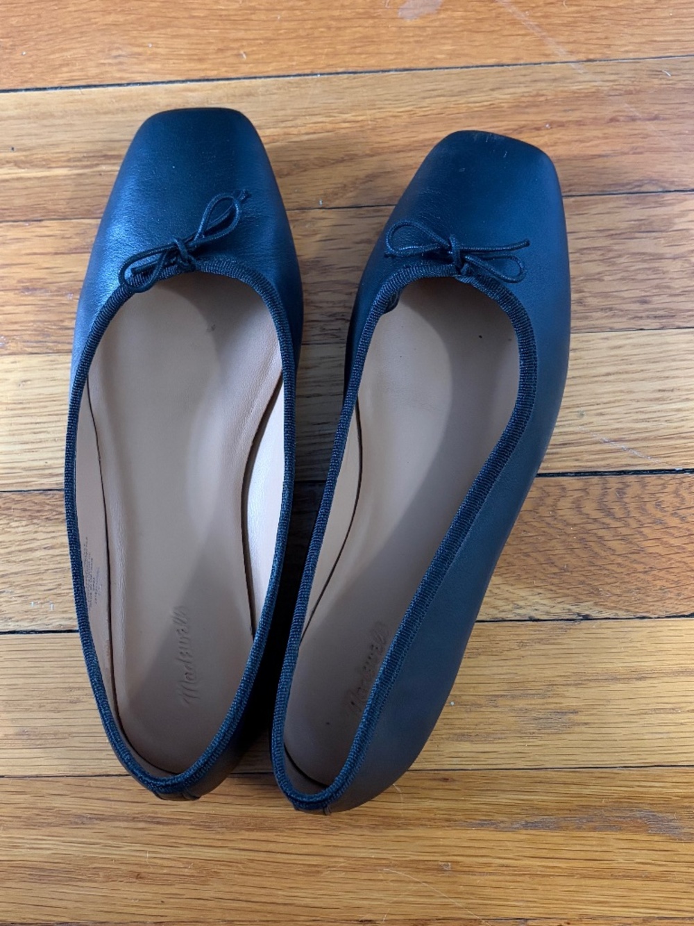 Madewell Black Leather square toe ballet flats